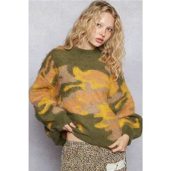 POL Mock Neck Abstract Colorblock Pattern Sweater - Picture 5 of 8